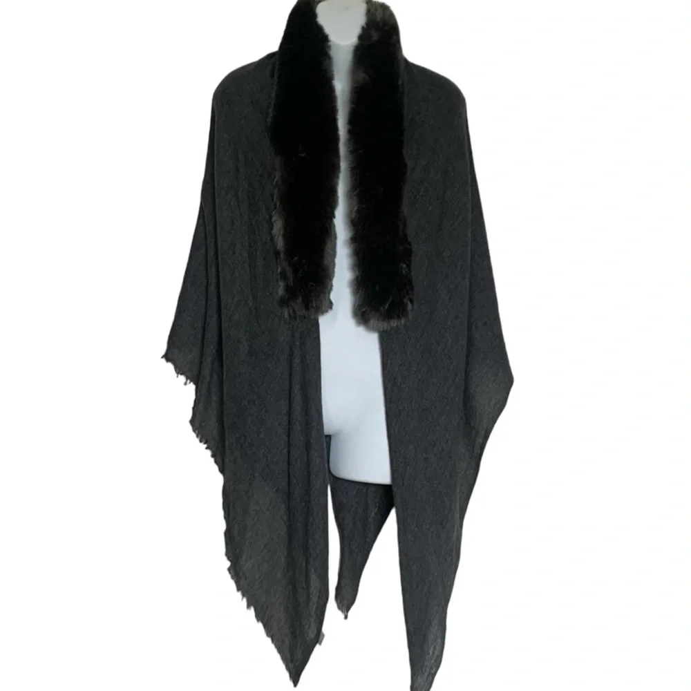 Evelyne Prelonge Faux Fur and Cashmere Square Stole or Shawl